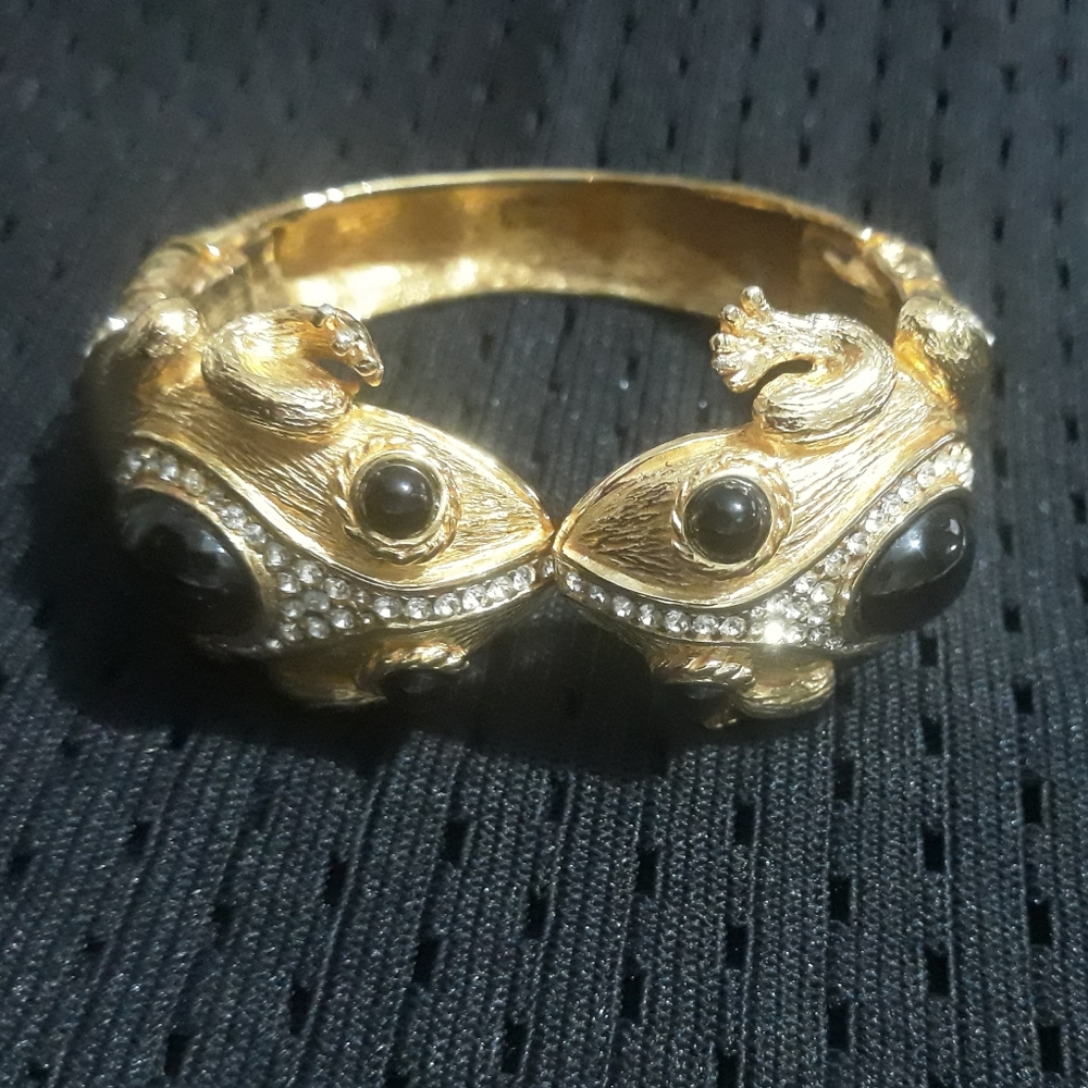 Ciner Gold Tone and Black Frog Bracelet.